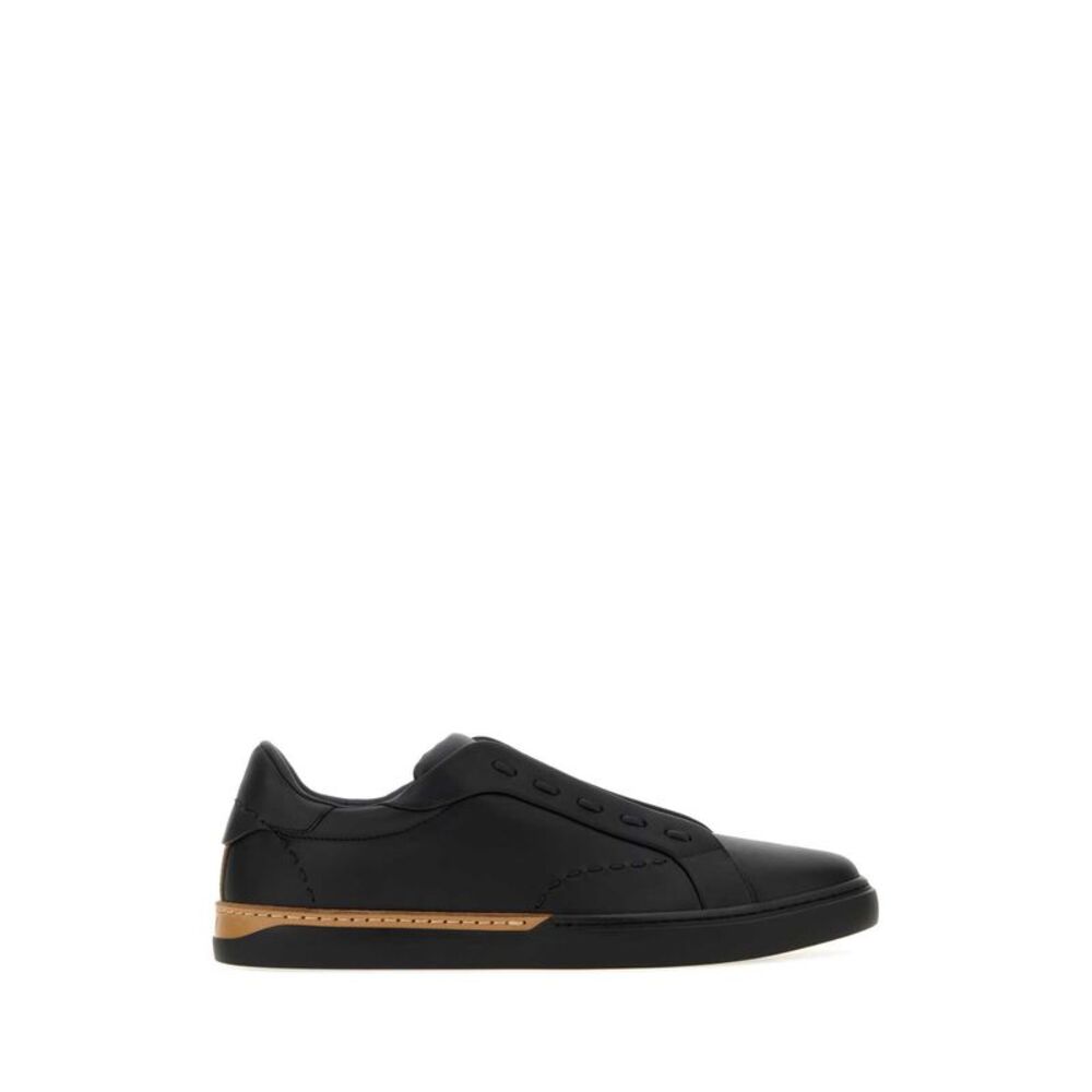 Fendi Men Black Leather Fendi City Slip Ons